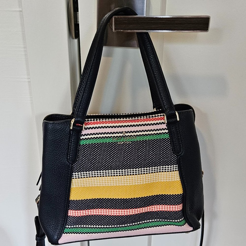 Kate Spade Jackson Medium Satchel Triple Compartment Boardwalk Stripe Rainbow